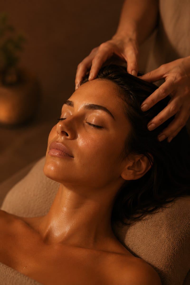 Head massage in warm candlelight